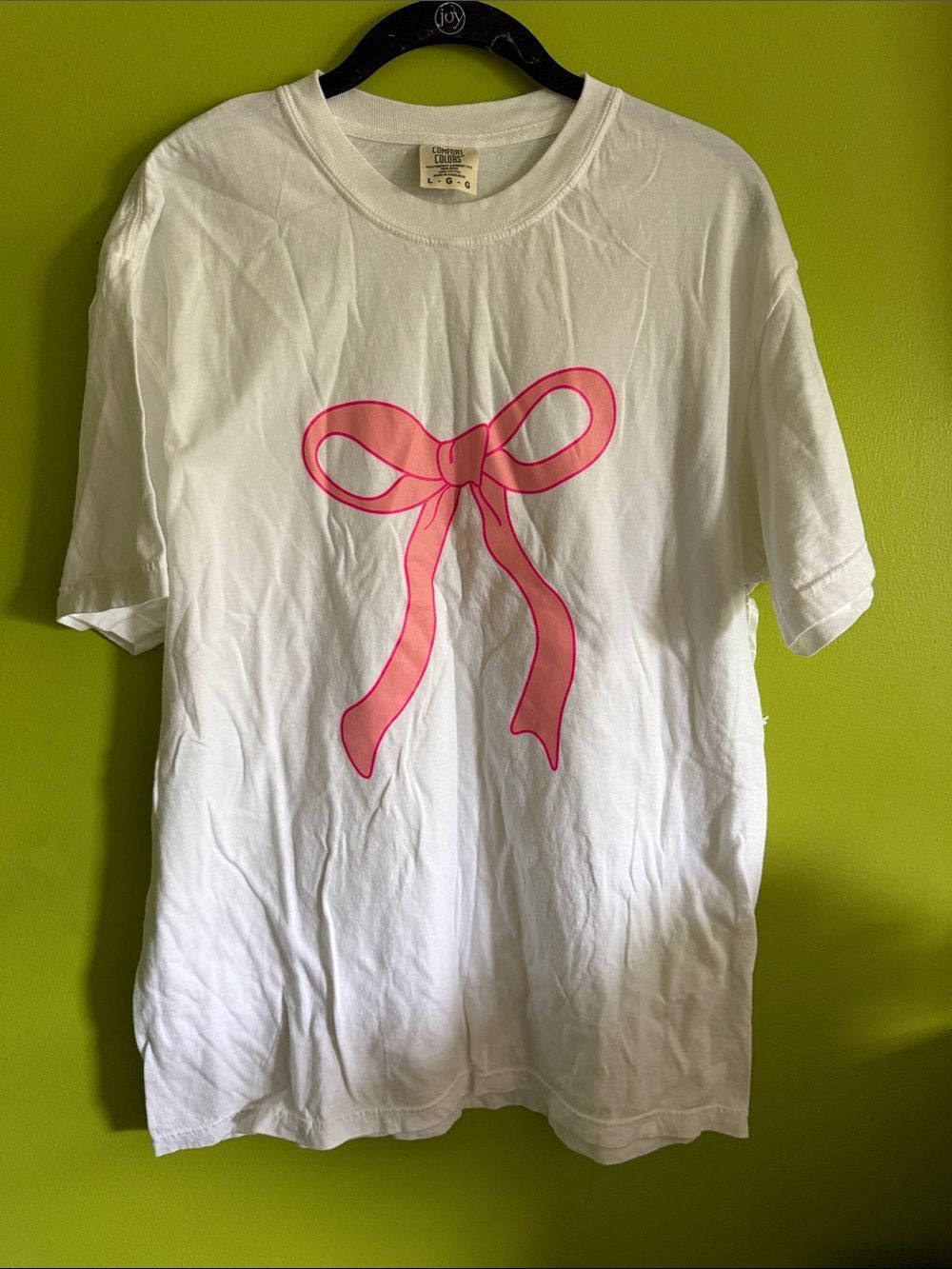 NWT Katydid White Tee Shirt With Pink Bow Size L